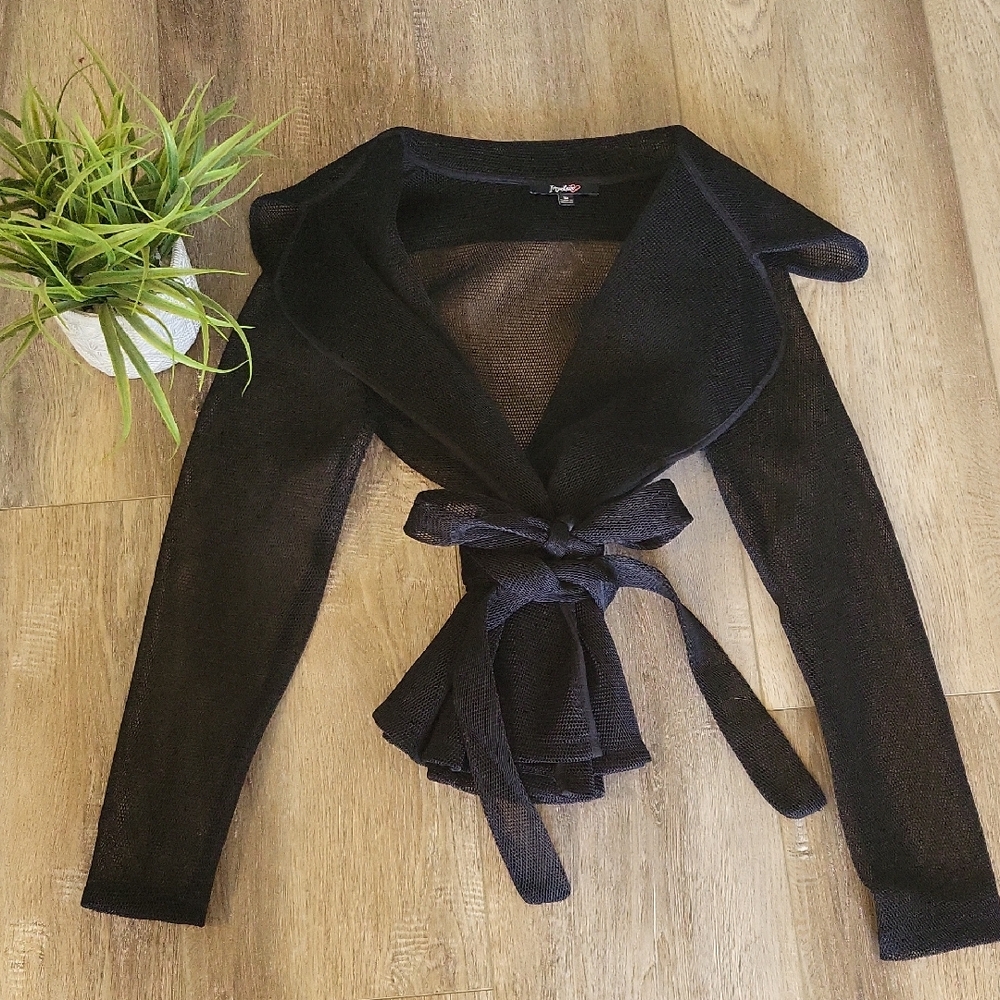 💥Elegant/Sexy Black Women's Mesh Sweater Tie Waist💥